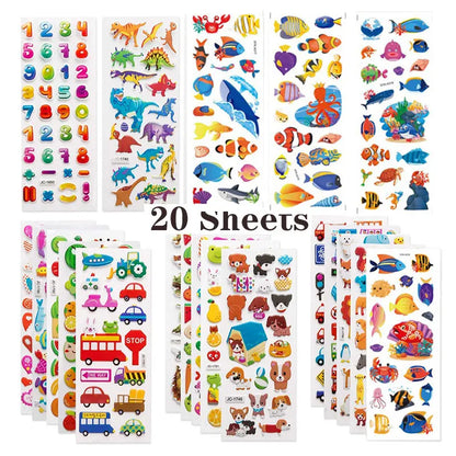 Autocollants 3D gonflés pour enfants – Feuilles d'autocollants éducatifs de dessins animés, jouet de bricolage créatif pour tout-petits, garçons et filles, cadeau d'activité artistique amusante