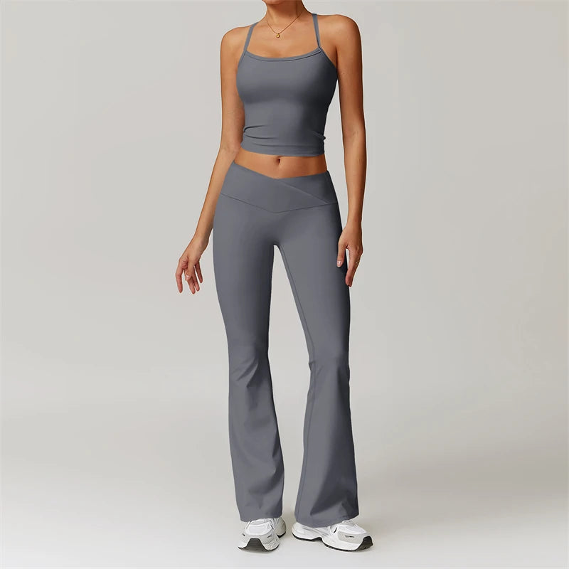 Conjunto de entrenamiento de 2 piezas para mujer: sujetador deportivo push-up y leggings de cintura alta, atuendo para yoga, gimnasio y fitness