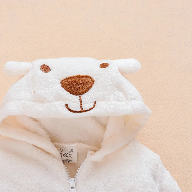 Mameluco con capucha de oso para bebé recién nacido – Traje de mono de una pieza de manga larga para bebés y niñas