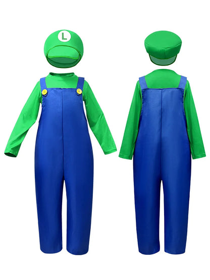 Plumber Cosplay Costume Bodysuit – Children’s Overalls Outfit for Boys & Girls Stage Performance, Anime Roleplay & Funny Party Wear