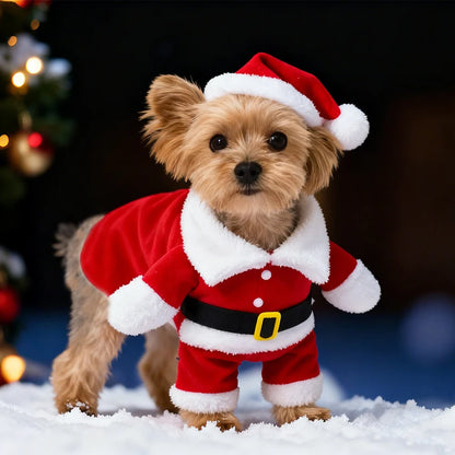 Cute Santa Claus Dog & Cat Costume – Christmas Jumpsuit Outfit for Small Dogs, Cats & Yorkies, Festive Cosplay Dress-Up Clothes