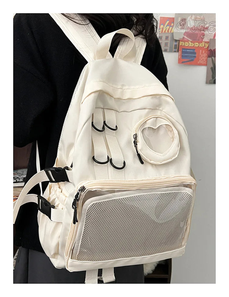 Mochila Ita Kawaii Estilo Collage – Mochila Escolar Transparente con Bolsillo en Forma de Corazón para Adolescentes, Mochila de Moda Japonesa JK, Mochila para Laptop para Mujeres, Bolso de Hombro para Estudiantes Estilo Harajuku 2024