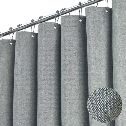 Cortina de ducha de lino de lujo – Cortina de baño de tela impermeable con ganchos de metal