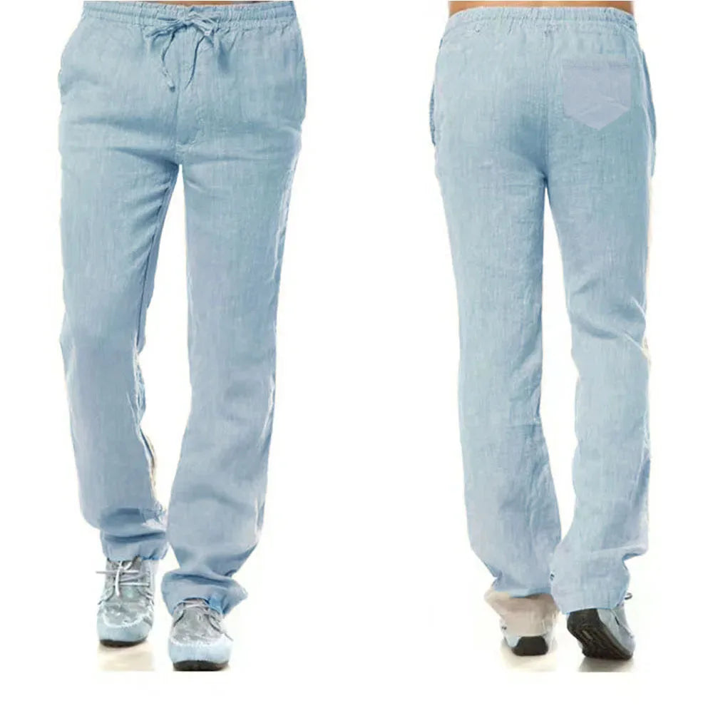Men's Cotton Linen Pants – Breathable Solid-Color Trousers with Back Pocket, Casual Fitness & Streetwear Pants for Autumn