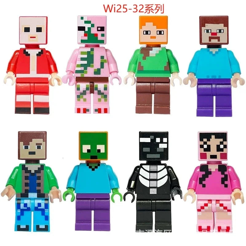 Lot de 8 mini-blocs de construction inspirés de Minecraft – Creeper, Ender Dragon, Steve, Squelette et Cheval, jouets de construction à faire soi-même, blocs de construction créatifs à collectionner pour enfants