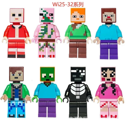 Lot de 8 mini-blocs de construction inspirés de Minecraft – Creeper, Ender Dragon, Steve, Squelette et Cheval, jouets de construction à faire soi-même, blocs de construction créatifs à collectionner pour enfants