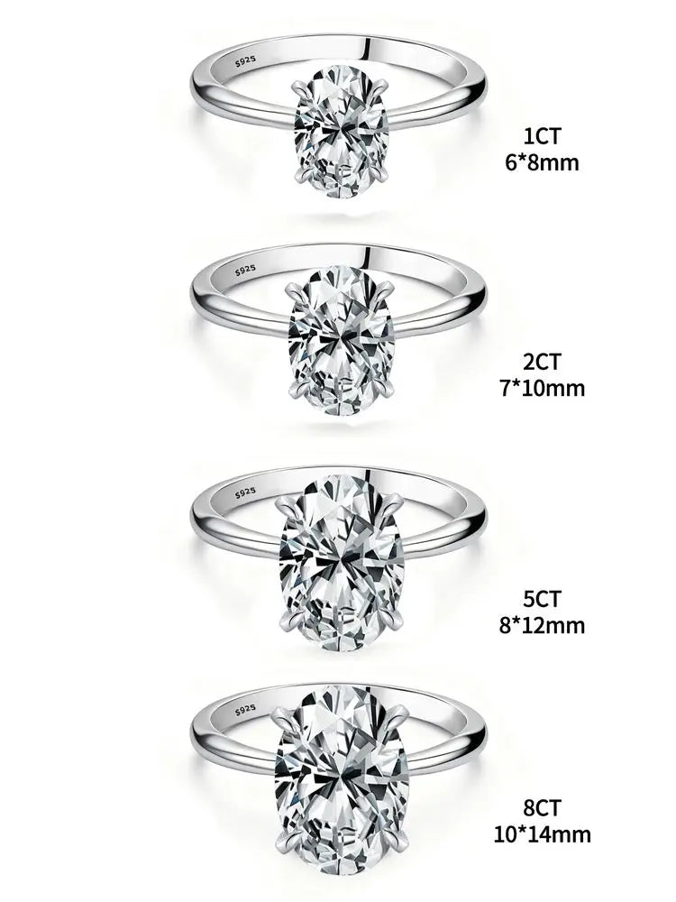 925 Sterling Silver Oval Zircon Ring – Luxury Engagement & Wedding Band for Women 1–8CT