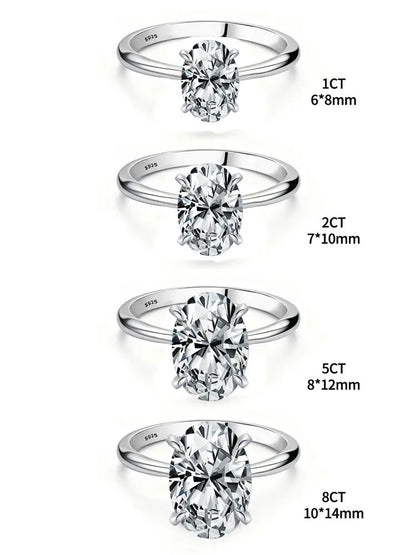 925 Sterling Silver Oval Zircon Ring – Luxury Engagement & Wedding Band for Women 1–8CT
