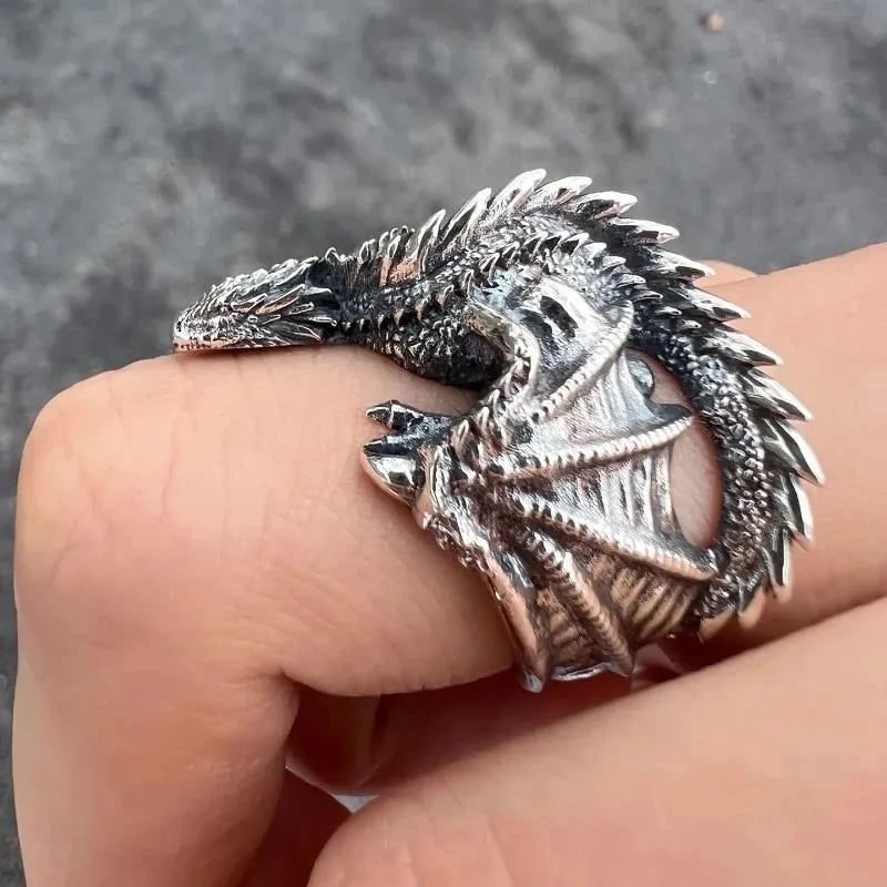 Adjustable Dragon Wing Gothic Ring – Vintage Punk Pterosaur Open Band Ring for Men & Women | Fantasy Jewelry Gift