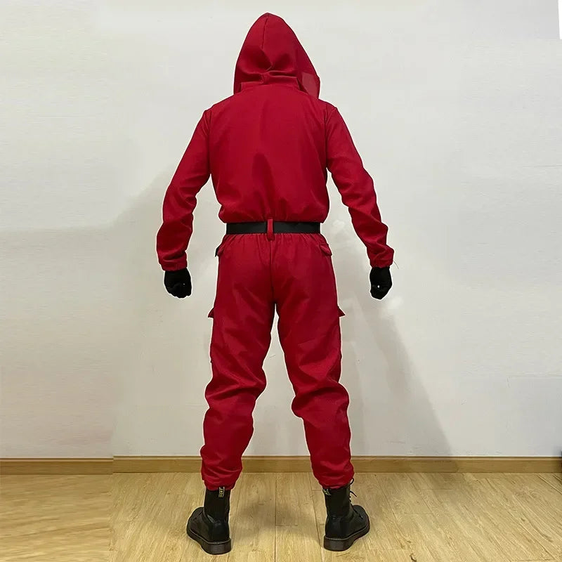 Hot Halloween Anime Cosplay Costume – Red Sportswear Squid Game Inspired Set with Mask & Accessories for Party Performance & Holiday Gift