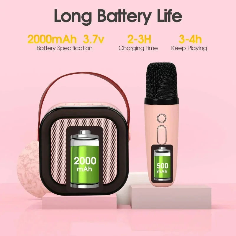 K12 Portable Karaoke Machine – Bluetooth Speaker with 1-2 Wireless Microphones, HiFi Sound & Family Singing for Kids