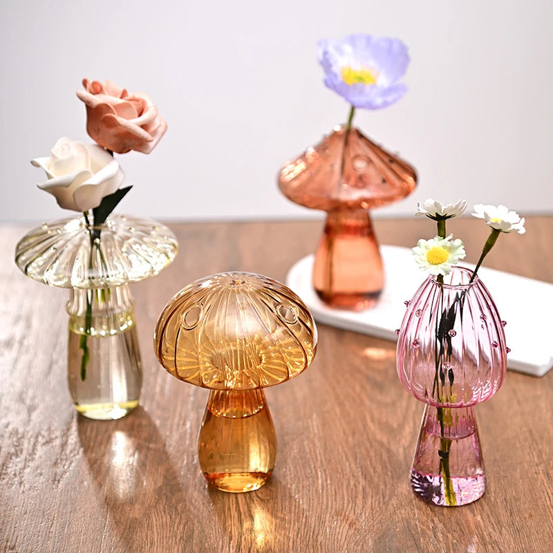 Florero de vidrio con forma de hongo – Maceta hidropónica transparente y jarrón decorativo de escritorio