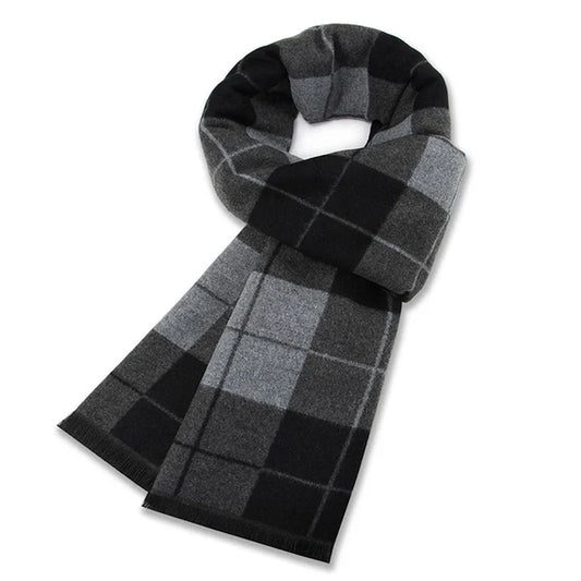 Bufanda de invierno de tacto cachemir para hombre, suave, a cuadros, cálida, mezcla de lana, chal largo