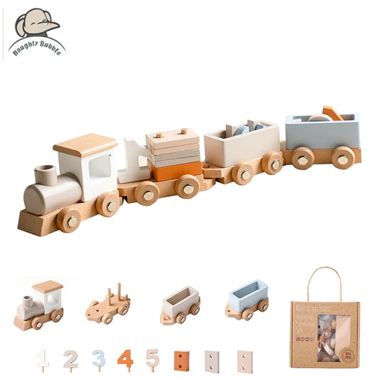 Juguete de Tren de Madera Montessori – Carrito Educativo para Bebés con Bloques Numéricos, Juguete de Madera para el Aprendizaje Temprano, Regalo de Actividad de Aprendizaje Preescolar para Niños Pequeños