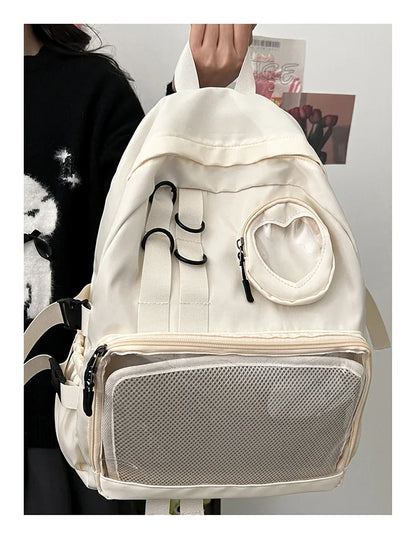 Mochila Ita Kawaii Estilo Collage – Mochila Escolar Transparente con Bolsillo en Forma de Corazón para Adolescentes, Mochila de Moda Japonesa JK, Mochila para Laptop para Mujeres, Bolso de Hombro para Estudiantes Estilo Harajuku 2024