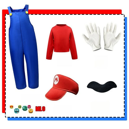 Plumber Cosplay Costume Bodysuit – Children’s Overalls Outfit for Boys & Girls Stage Performance, Anime Roleplay & Funny Party Wear