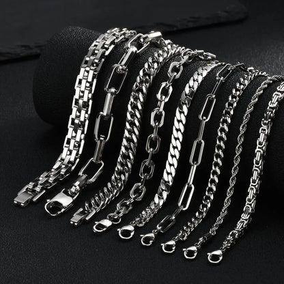 Punk Silver Chain Bracelet – Stainless Steel Braided Link Wristband for Men | Hip Hop Fashion Jewelry Gift for Him & Dad