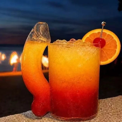 Creative D-Cup Shaped Glass Mug with Handle, Transparent Large-Capacity Cocktail Glass, Thickened Beverage Drinking Cup, Funny Novelty Drinkware Gift
