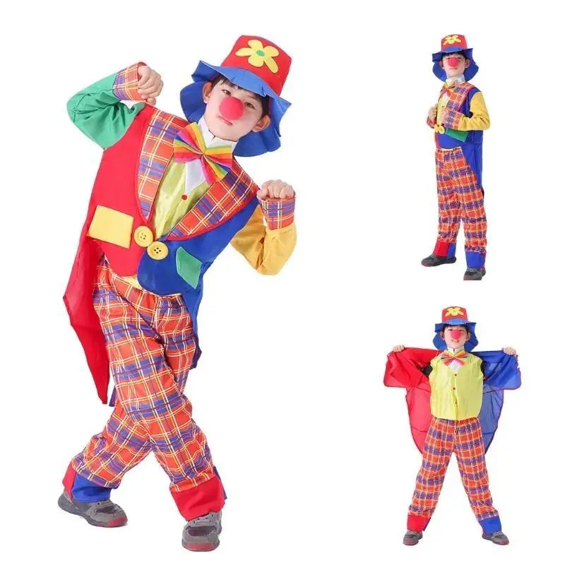 Child Clown Cosplay Costume Set – Coat, Shirt, Pants, Hat & Necktie Outfit for Halloween & Party Performance