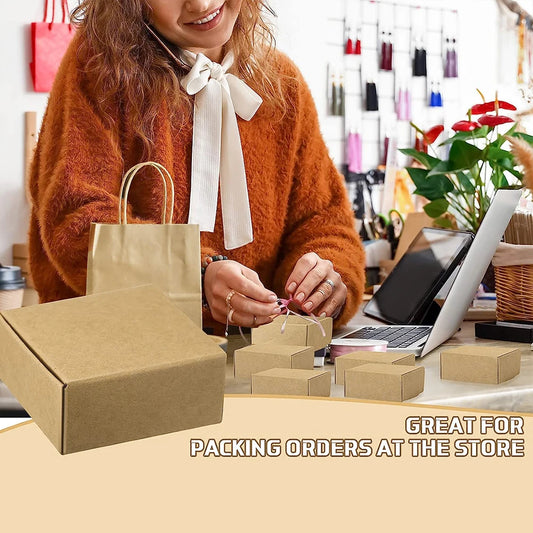 10 cajas de regalo pequeñas de papel kraft para pendientes, anillos, adornos y embalaje de regalo de cartón (2.16" × 2.16" × 0.98")
