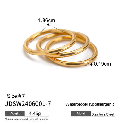 Bague creuse ajustable plaquée or 18 carats - Bague de mode minimaliste en acier inoxydable pour femme