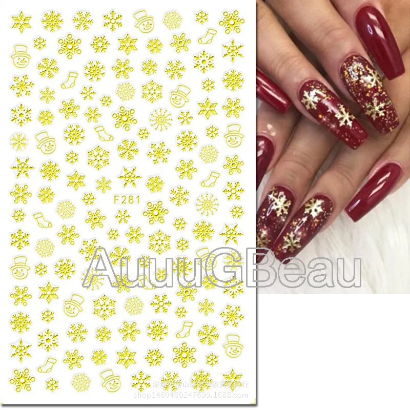 3D Christmas Nail Art Stickers – Snowflake & Winter Tree Nail Decals for Nail Tips Decoration