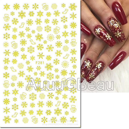 3D Christmas Nail Art Stickers – Snowflake & Winter Tree Nail Decals for Nail Tips Decoration
