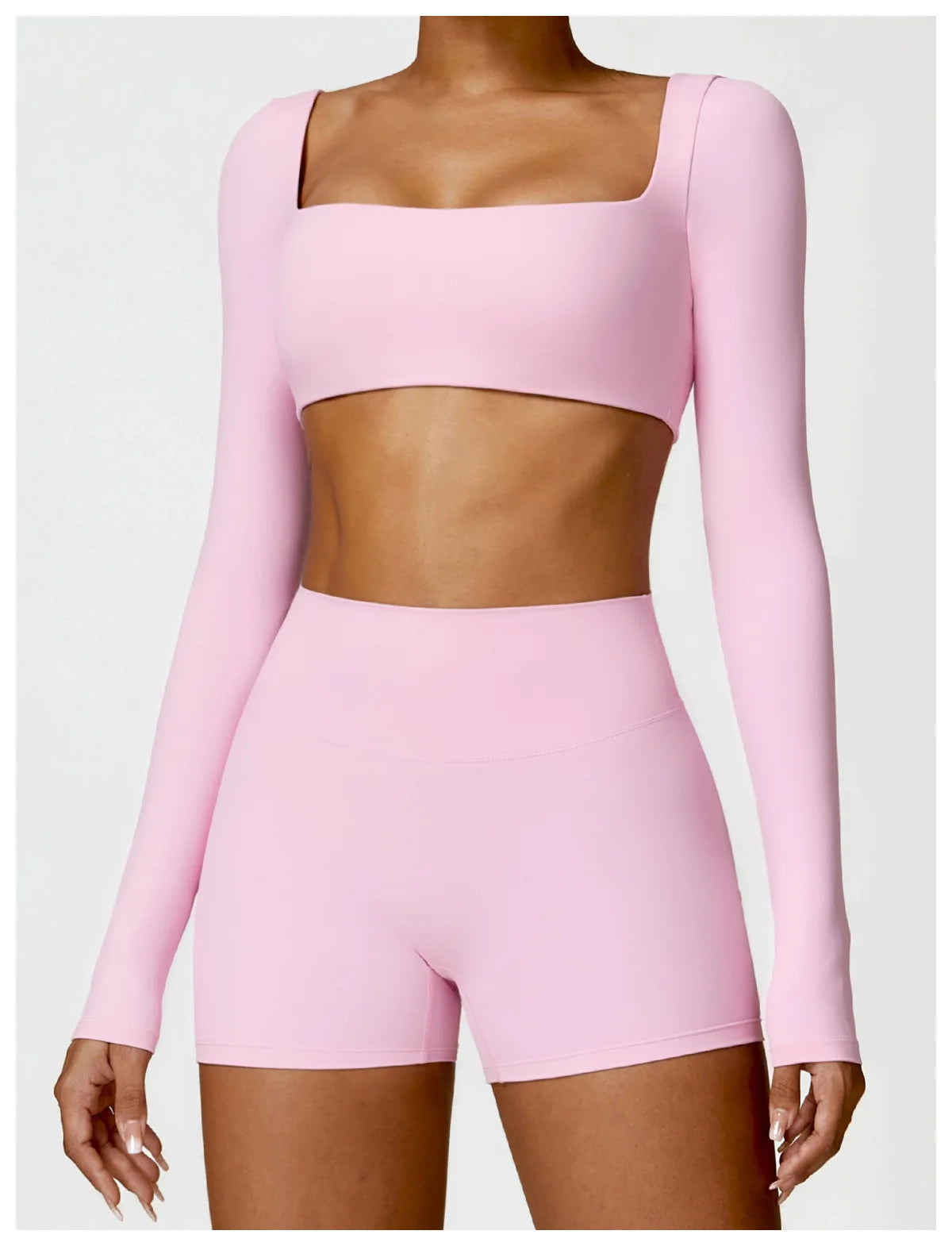 Women’s Square Neck Sports Crop Top – Long Sleeve Quick-Dry Gym Yoga Fitness Activewear