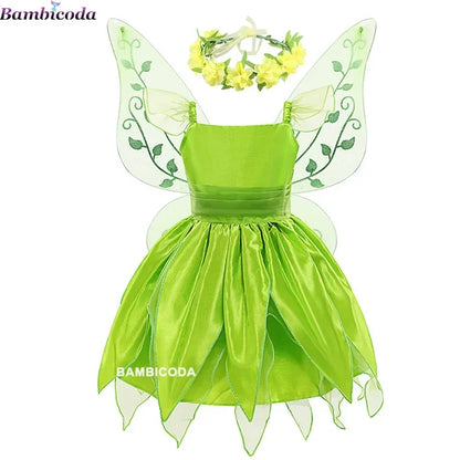 Girls Tinker Bell Costume – Green Fairy Princess Fancy Dress for Halloween, Birthday Parties & Cosplay, Ages 2–10Y