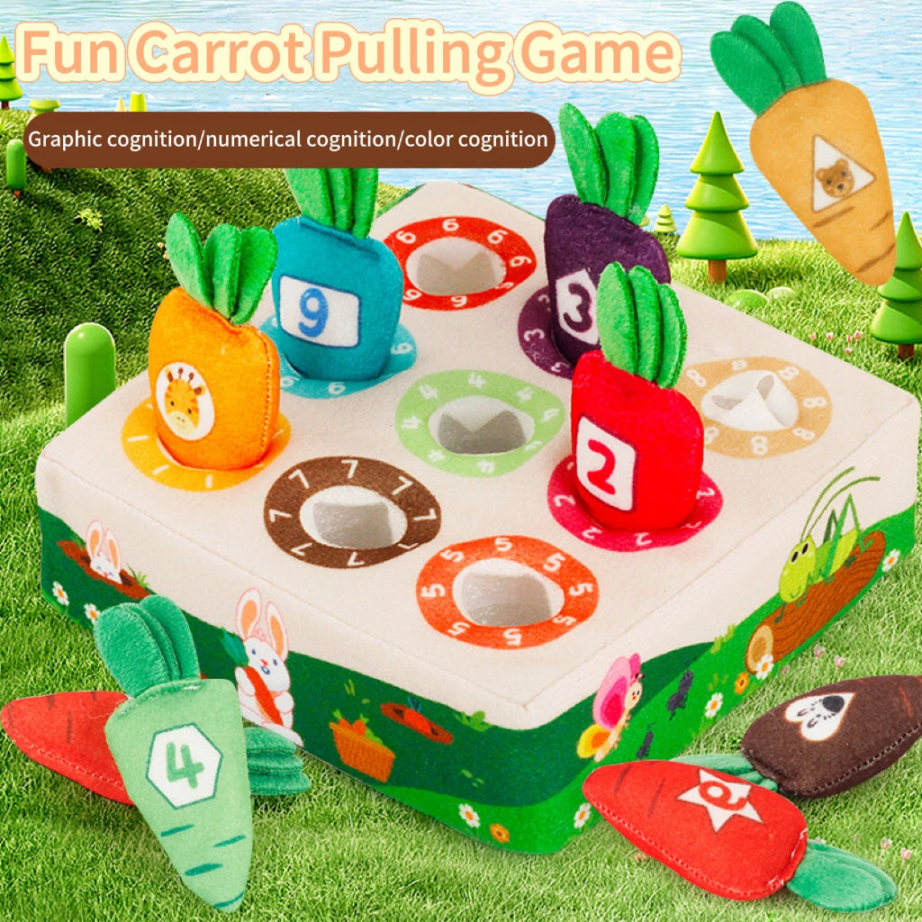 Montessori Wooden Carrot Harvest Toy Color, Number, Shape & Animal Matching Educational Toy