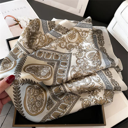 70x70CM Foulard en soie imprimé pour femme – Châle Pashmina carré tendance, tour de cou de luxe, bandeau et bandana décoratif