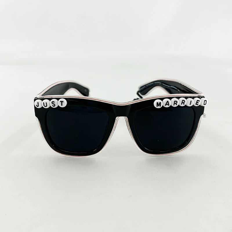 Just Married LED Heart Glasses – Light-Up EL Neon Glasses for Weddings, Engagements & Bridal Showers