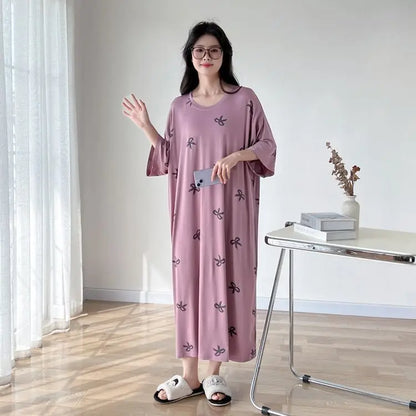 150kg Plus Size Women's T-Shirt Dress – Oversized Loose Short Sleeve Korean-Style Nightgown for Summer Homewear