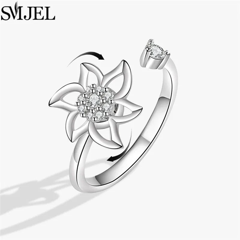 Cherry Blossom Rotating Fidget Spinner Ring – Cute Cat, Bee, Bunny & Butterfly Anti-Anxiety Ring for Women | Adjustable Stress Relief Jewelry