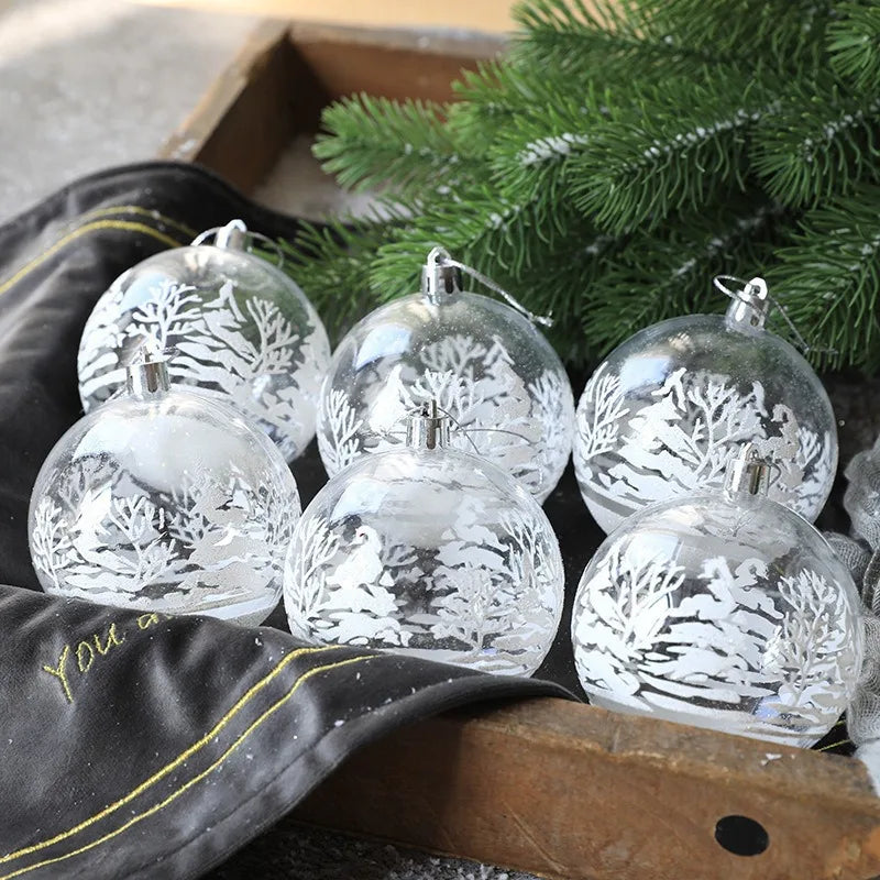 6PCS Clear White Snowball Christmas Ornaments – Hanging Ball Pendants for Xmas Tree, Home, New Year & Holiday Decorations
