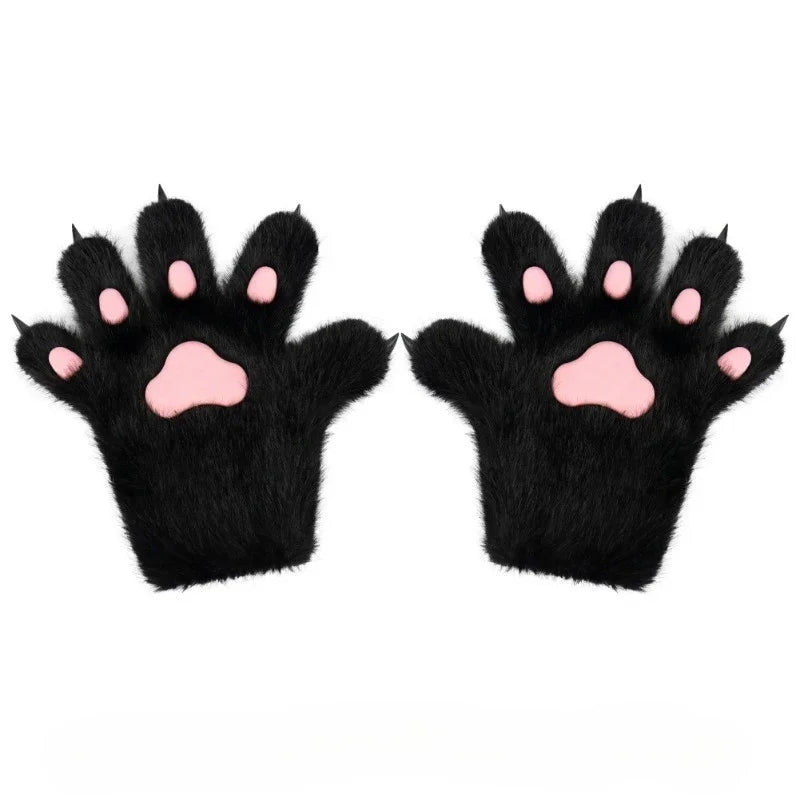 Furry Animal Paw Gloves for Teens & Adults – Plush Cat Paw Mittens for Anime Cosplay, Halloween, Lolita Fashion & Costume Accessories