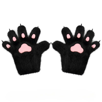 Furry Animal Paw Gloves for Teens & Adults – Plush Cat Paw Mittens for Anime Cosplay, Halloween, Lolita Fashion & Costume Accessories