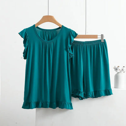 Women's Modal Lace Pajama Set – Peter Pan Collar Sleeveless Top & Shorts Two-Piece Summer Sleepwear