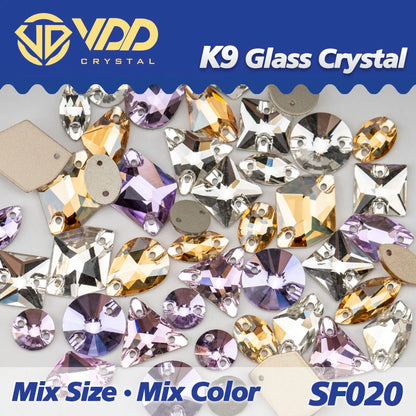 Strass à coudre en cristal K9 AB Mix – Pierres plates en verre AAAAA pour vêtements, robes de mariée et projets de bricolage