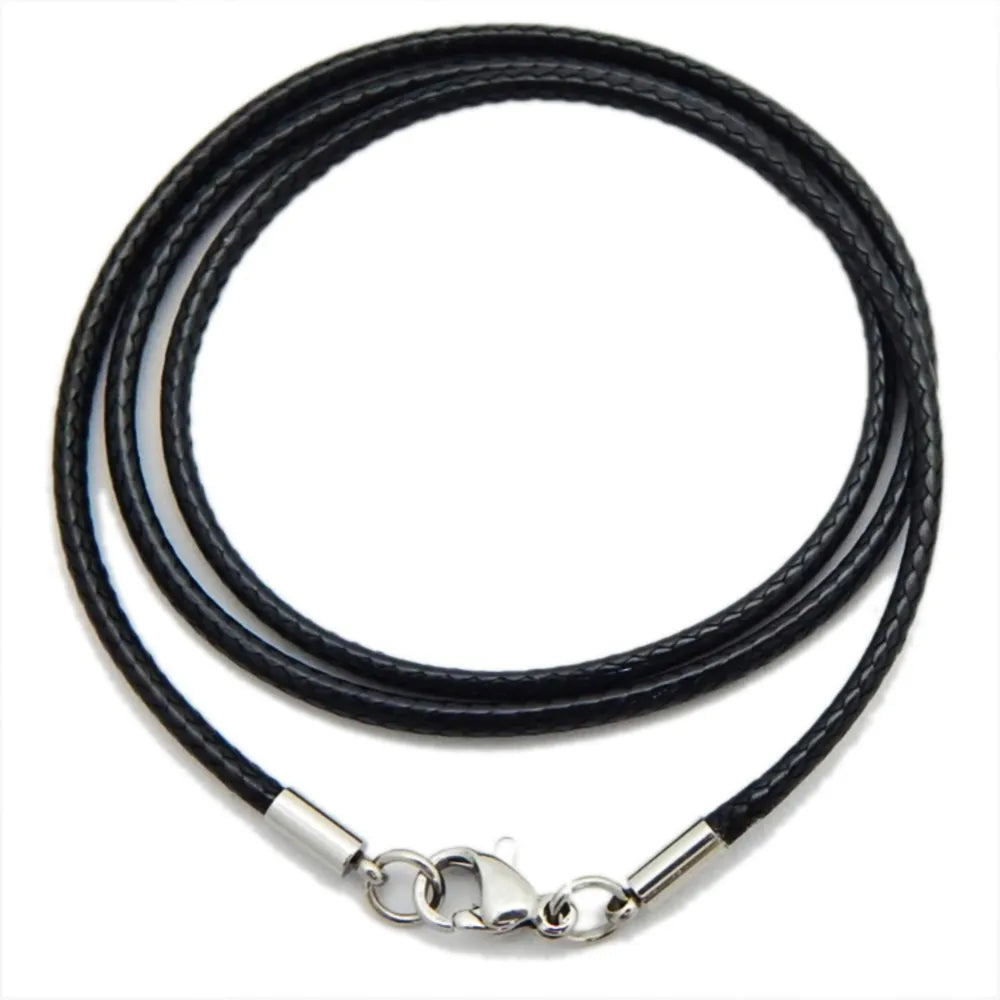 Cordón de collar de cuero trenzado negro genuino con broche de acero inoxidable - Cadena de colgante DIY para hacer joyas para hombres y mujeres