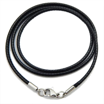 Cordón de collar de cuero trenzado negro genuino con broche de acero inoxidable - Cadena de colgante DIY para hacer joyas para hombres y mujeres