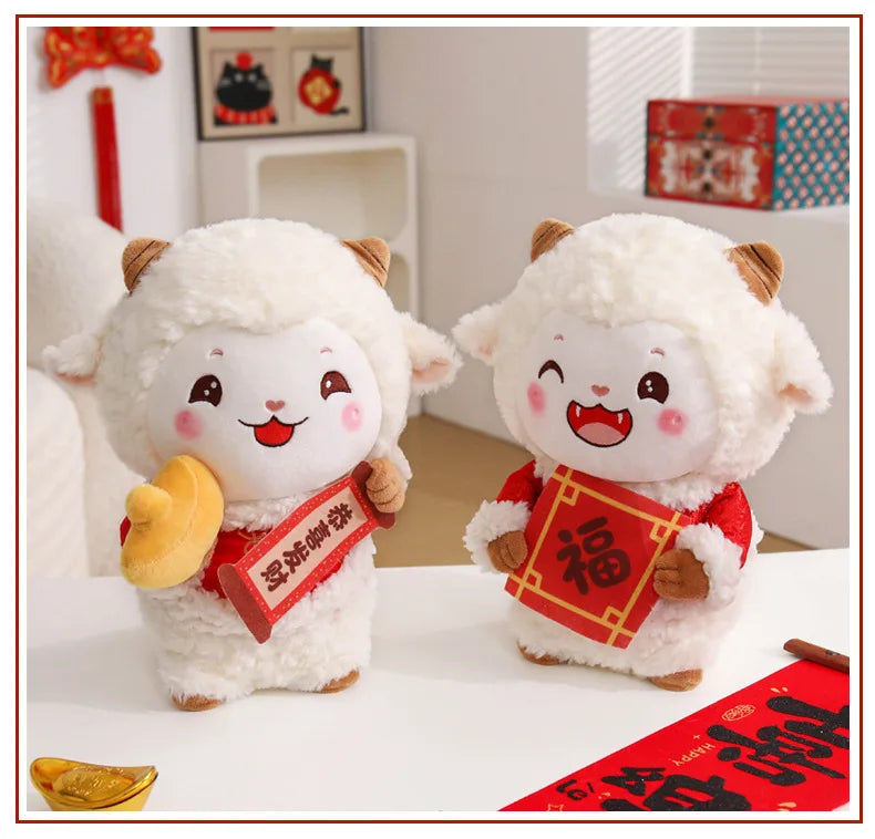 Fluffy Goat Ornament – Cute Desk Decoration & Chinese New Year Gift, Lunar Spring Festival Decor for Sheep Zodiac Collectors