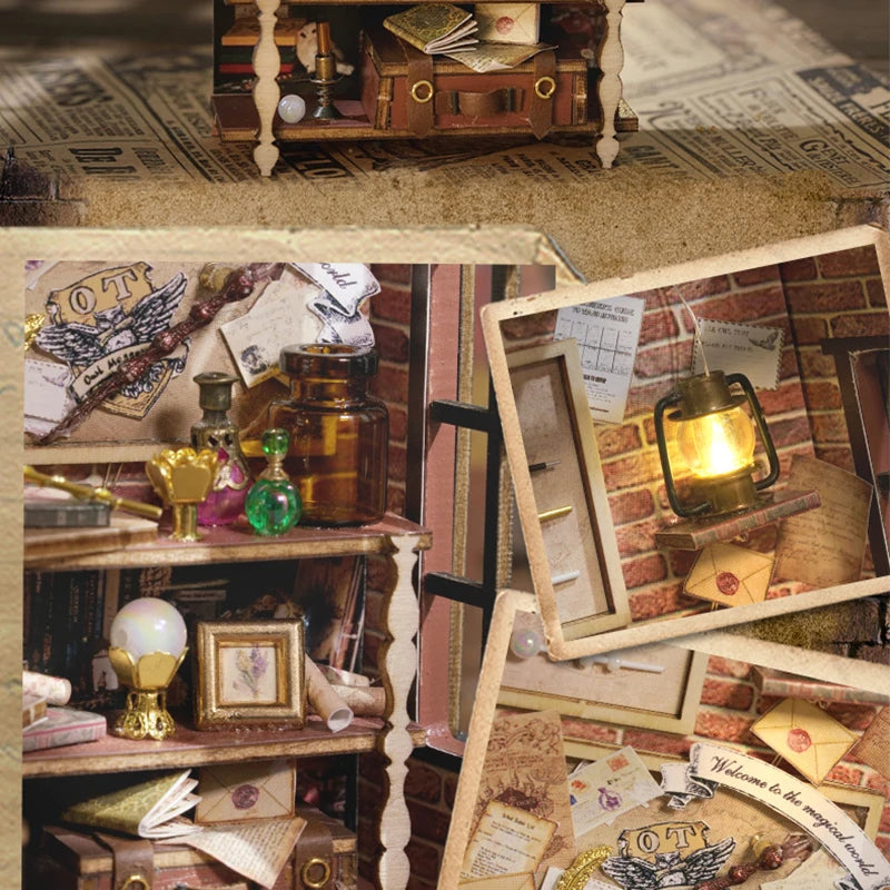 Kit DIY de casita de lectura de madera con luces LED – Artesanía en miniatura de inserción de estantería hecha a mano para decoración del hogar y regalos