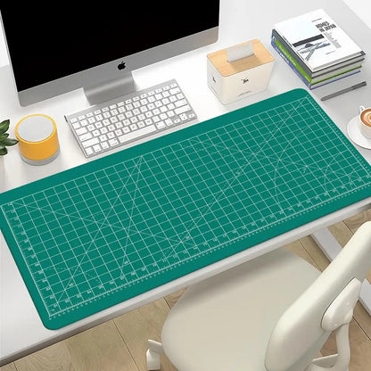 Large Gaming Mouse Pad with Green Grid Cutting Mat Design – Extended Anti-Slip Desk Mat with Stitched Edges for Keyboard, Gaming & Home Office