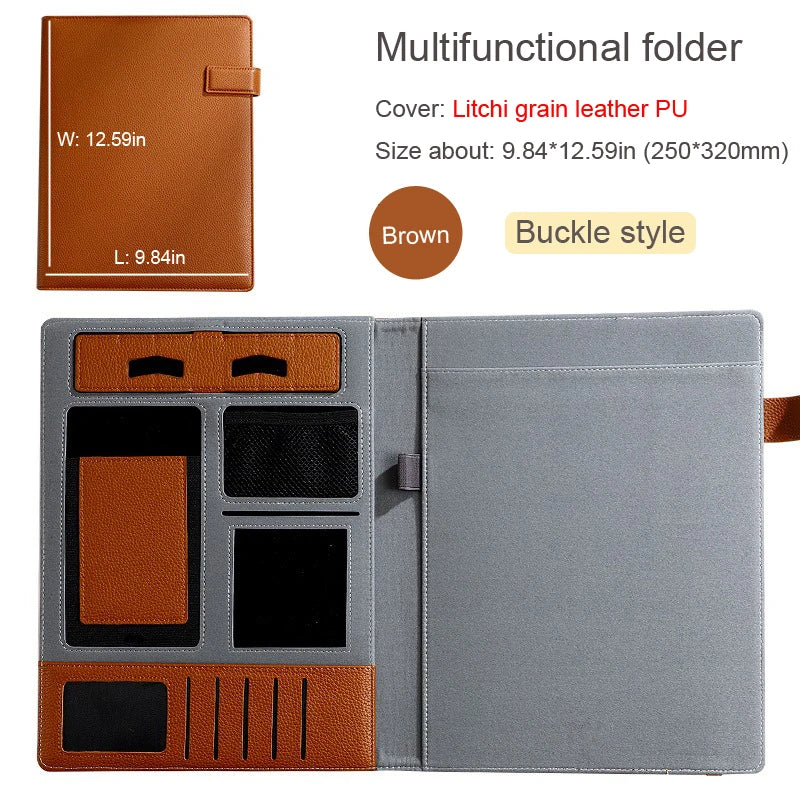A4 PU Leather Padfolio Folder – Multifunction Document Holder & Business Portfolio Organizer for Men & Women