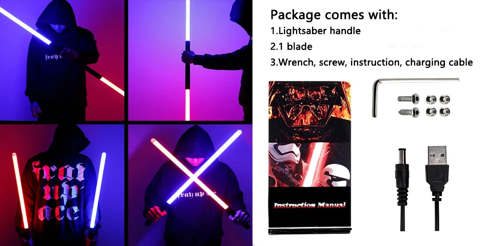 RGB Metal Lightsaber – Dueling Smooth Swing Laser Sword, 16 Color Changing & 16 Sound Effects, FOC Rave Flashing Toy Saber