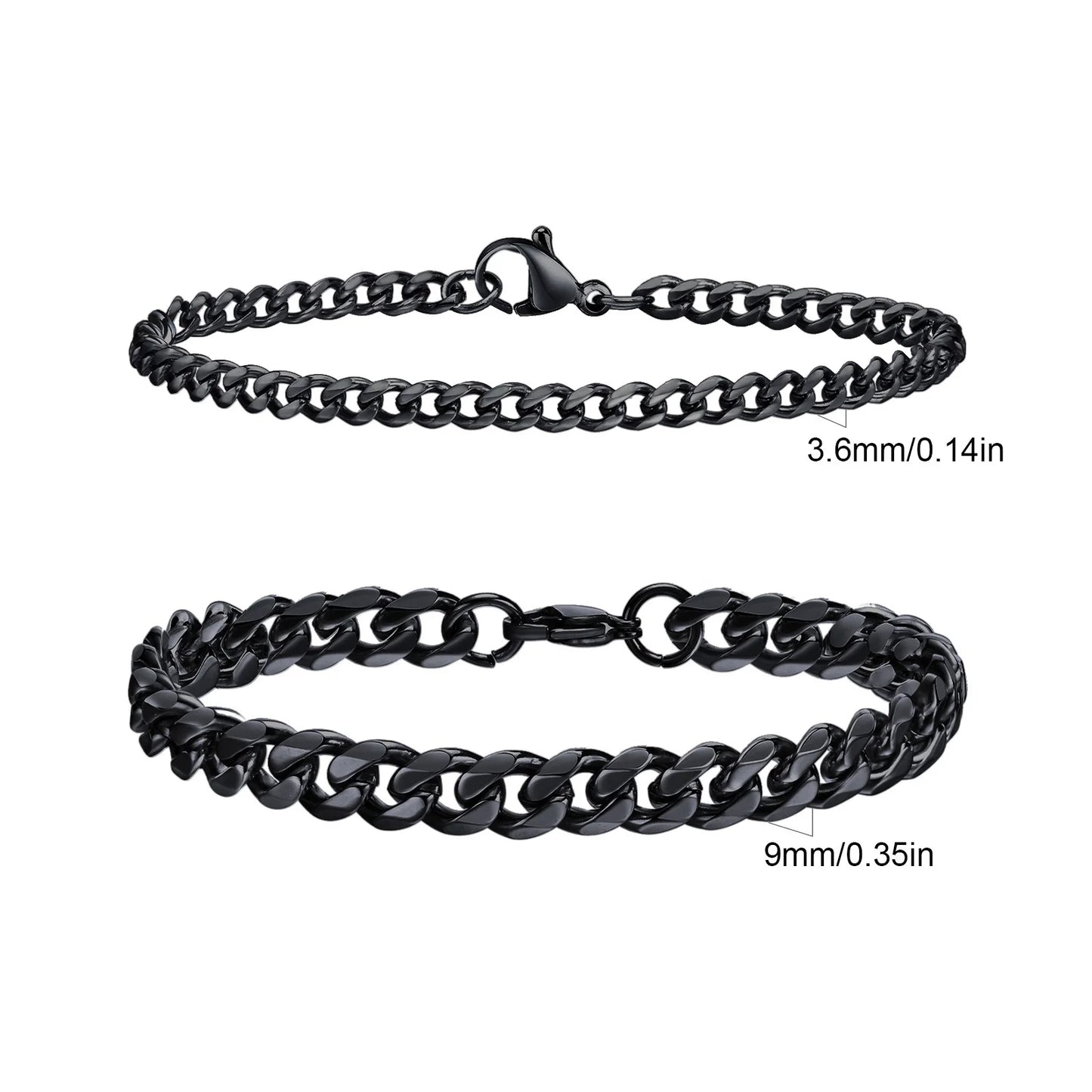 2-Piece Men's Chain Bracelet Set – Stainless Steel Twist Rope & Cuban Link Wristbands in Silver, Gold & Black | Fashion Jewelry Gift