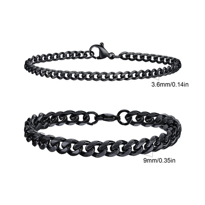2-Piece Men's Chain Bracelet Set – Stainless Steel Twist Rope & Cuban Link Wristbands in Silver, Gold & Black | Fashion Jewelry Gift