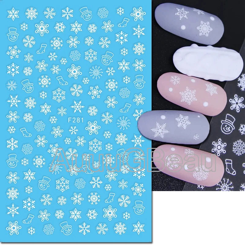3D Christmas Nail Art Stickers – Snowflake & Winter Tree Nail Decals for Nail Tips Decoration