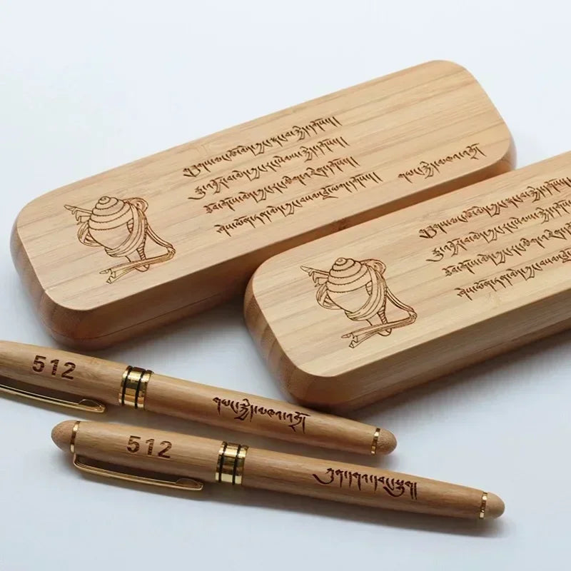 Custom Logo Bamboo Wooden Ballpoint Pen – Laser Engraved Personalized Signature Pen with Company Name, Business & Graduation Gift Box